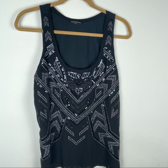 Express All Black Beaded Tank Top Size M - Picture 1 of 8